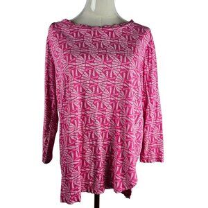 Fresh Produce Medium Pink Catalina Pattern High Lo Shirt 3/4 Sleeve